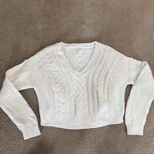 Aeropostale Cream V-Neck Cable Knit Sweater